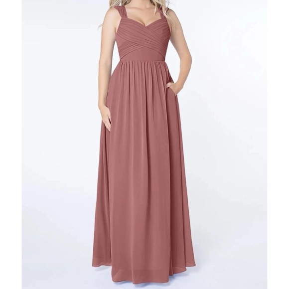 Azazie Raine A8 A-Line Sweetheart Floor Length Bridesmaid Dress Desert Rose - Picture 1 of 15